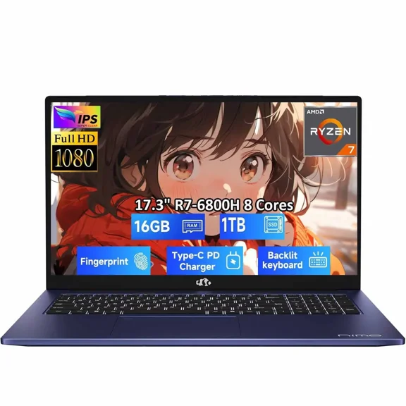 17.3" FHD Gaming Laptop, 8 Cores AMD Ryzen 7 6800H 16GB DDR5 RAM 1TB SSD (Beat i7-12700H, Up to 4.7GHz) AMD Radeon 680M GPU-Computer with 100W Type-C Backlit Keyboard, Fingerprint
