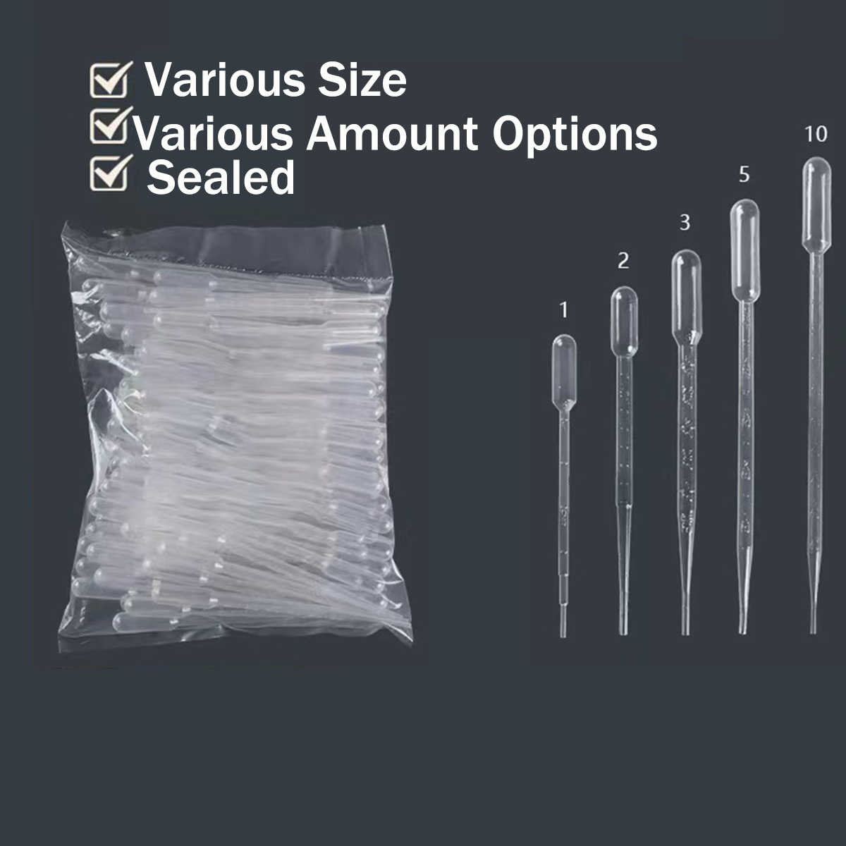 Plastic Transfer Pipettes 1/3/5/7/10ML,Essential Oils Pipettes