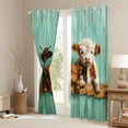 thumbnail image 3 of Erosebridal Cute Highland Cow Blackout Curtains Set of 2 (52x84 Each) for Kids Boys Girls, Teal Old Barn Door Window Curtains, 3 of 6