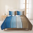 thumbnail image 3 of Queen Quilt Set 90''x96'', Blue Brown Lightweight Summer Bedspread Coverlet Set with 2 Pillow Shams, Gradient Wood Grain Farmhouse Country Breathable All Season Quilt Bedding for Bedroom/Guest Room, 3 of 9