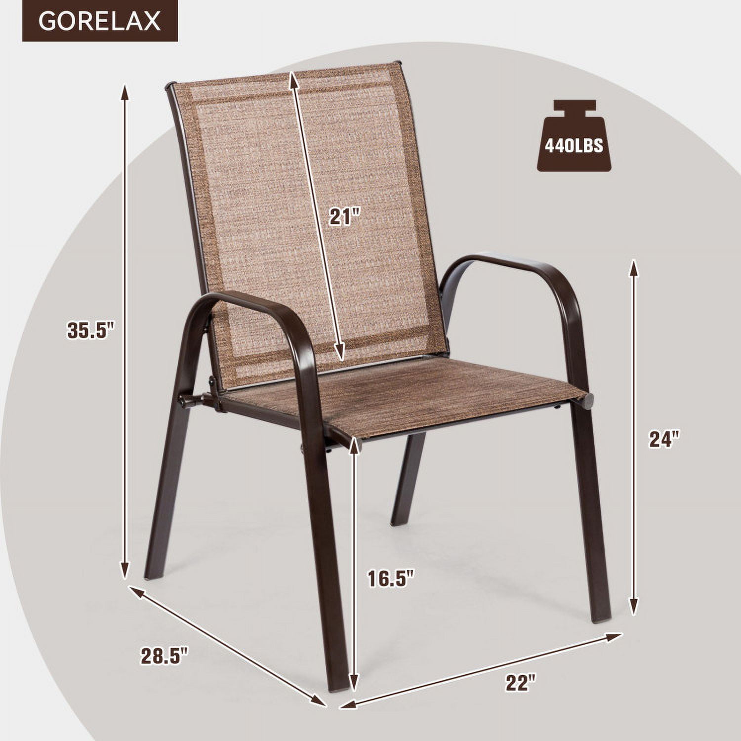 Aimee Lii 2 Pcs Patio Chairs Outdoor Dining Chair with Armrest, Outdoor Patio Set, Brown