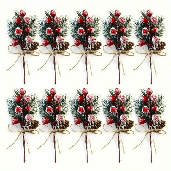 Festive Christmas Bouquet: 5/10 Pcs of Realistic Pine Needles, Red Berries, And Pine Cones, Perfect for Home Christmas Deco