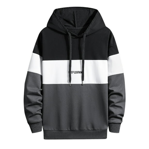 PuLe Hoodies for Men Men's Fashion Casual Sports Color Spliced Long-sleeved Hooded Drawstring Hoodie