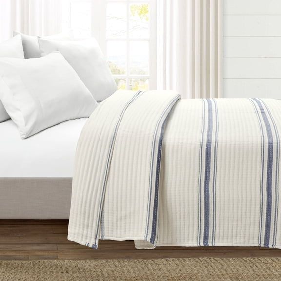 Lush Decor Farmhouse Stripe Kantha Cotton Woven Quilt, King - Reversible, Yarn Dyed, STANDARD 100