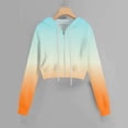 thumbnail image 2 of Christmas Sweater Shirts Winter Comfy Hooded Long Sleeve Blouson One Shoulder Zip Up Gradient Print Crop Cotton Hoodie Hoodies(Orange,M), 2 of 4