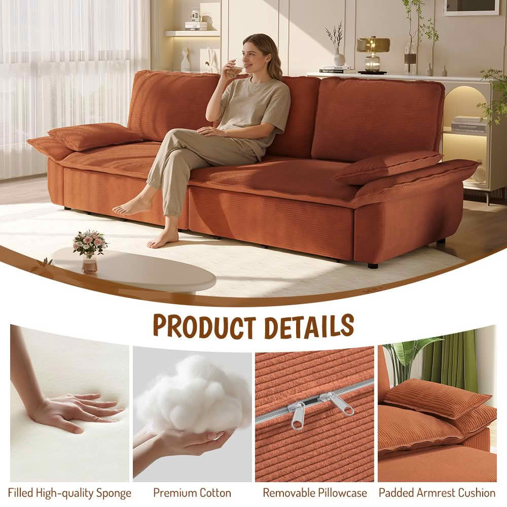 MAYEERTY Modern 73.2‑Inch Queen‑Size Pull‑Out Sleeper Sofa Bed, 3‑in‑1 Multi‑Functional Convertible Velvet Loveseat Couch for Living Rooms and Bedrooms