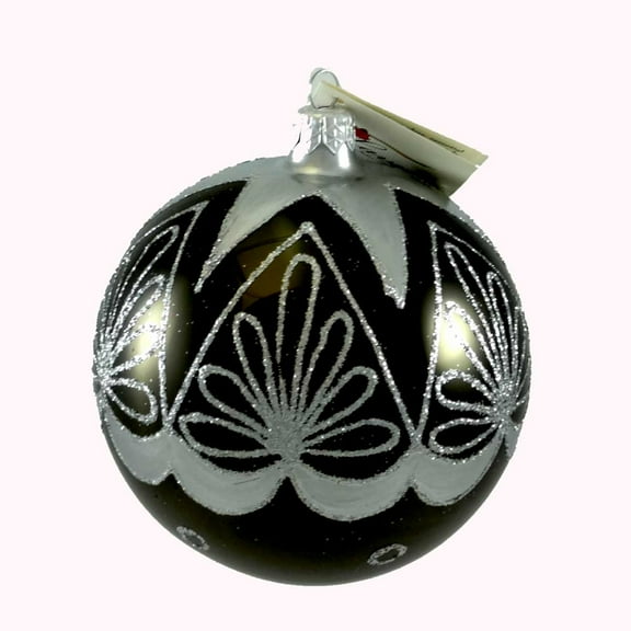Laved Italian Ornaments BLACK BALL SILVER TOP STAR Glass Christmas 022796C