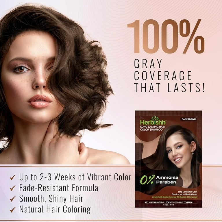 3 pack) Herbishh Dark Brown Hair Color Shampoo for Gray Hair, 3-in