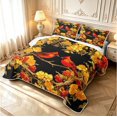 thumbnail image 3 of Erosebridal Watercolor Cardinal Animals Bed Spread Queen,Rustic Flowers Queen Coverlet Set,Black Yellow,3 Pieces,1 Quilt and 2 Pillowcases, 3 of 7