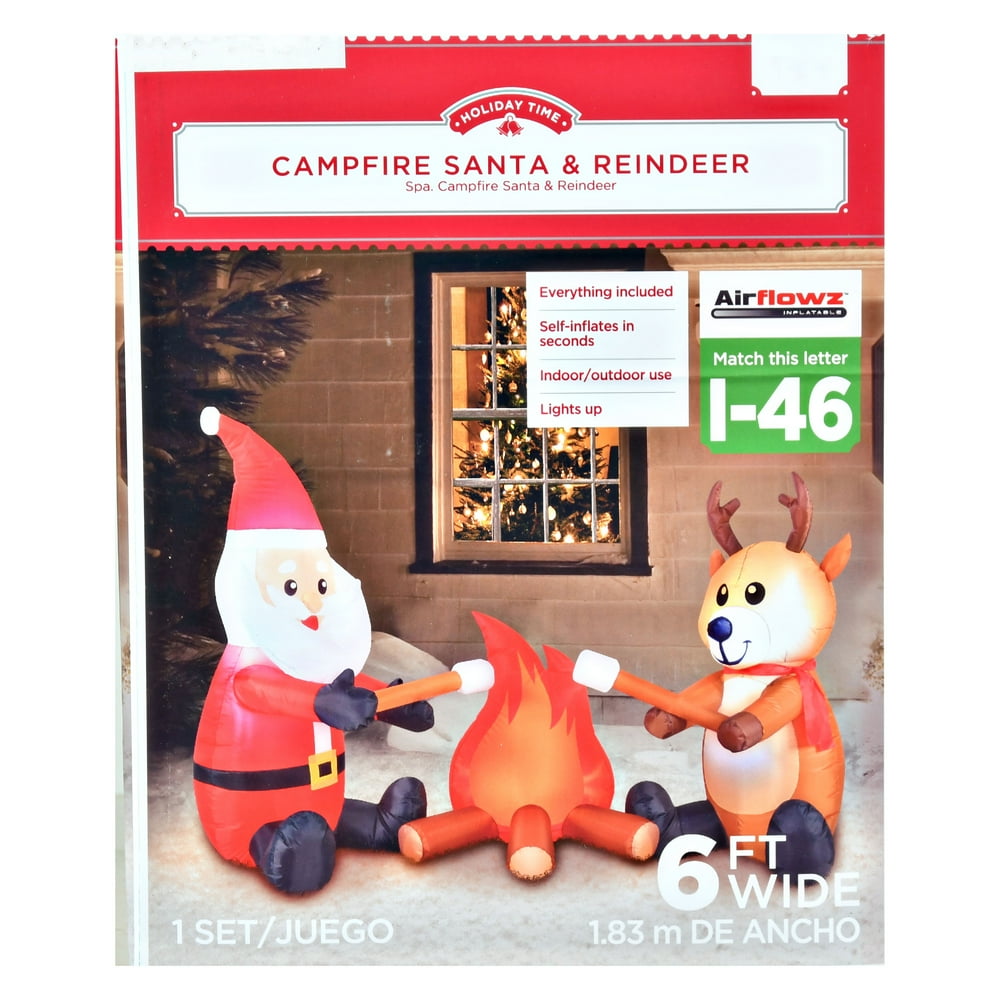 Holiday Time Yard Inflatables Campfire Santa and Reindeer, 6ft