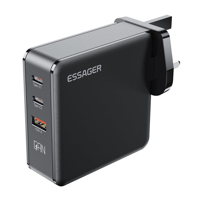 Cargador rápido PD de 140 W GaN para teléfonos móviles iPhone Huawei (enchufe negro del Reino Unido)