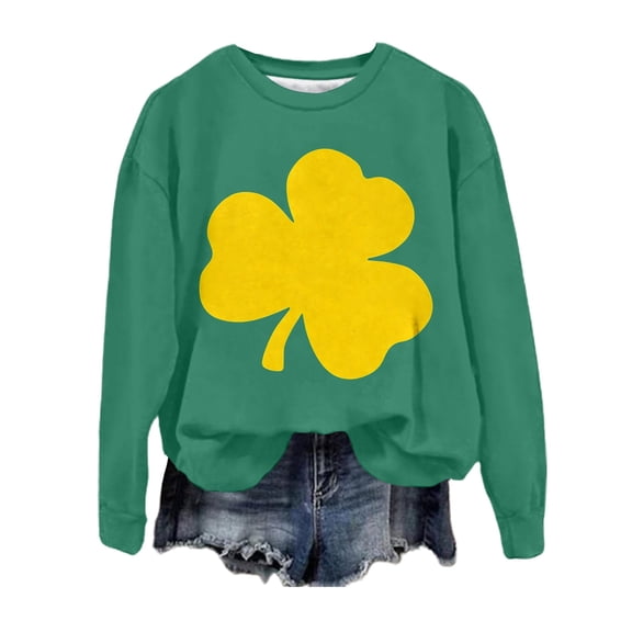 XIAOCHA Women St. Patrick's Day Graphic Sweatshirt Oversized Fit Green Yellow Shamrock Pullover Top Casual Holiday Wear Sweatshirts Green