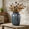 thumbnail image 4 of Xanthippe Handmade Ceramic Table Vase, 8.27" Wide-Mouth Textured Decorative Vase with Hammered Kiln-Change Glaze, Rustic Industrial Flower Vase for Home, Office, Living Room, Indoor & Outdoor Decor, 4 of 10