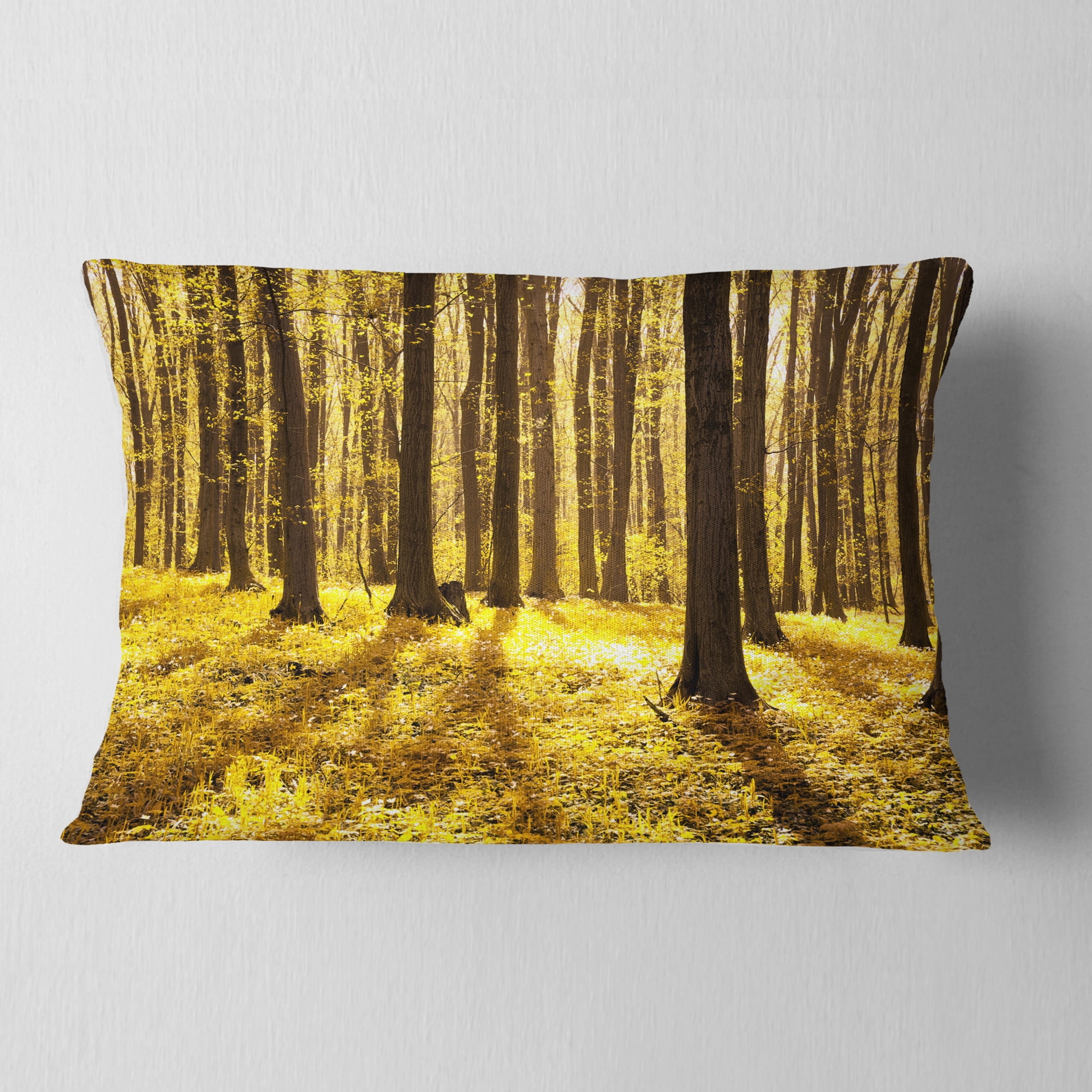 Designart Bright Green Forest at Sunset - Modern Forest Throw Pillow - 12x20