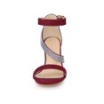 thumbnail image 5 of BLISSFUL STEP Women's Shoes Rhinestones Chunky Heel Faux Suede Open Toe Ankle Strap Buckle Sandals Burgundy 8.5, 5 of 7