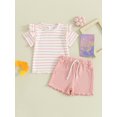 thumbnail image 2 of Suealasg Kids Baby Girl Summer Outfits Clothes 6M 1T 2T 3T 4T Short Sleeve Striped T-Shirt and Drawstring Shorts Sets 2Pcs Causal Clothing for Toddler Girl, 2 of 9
