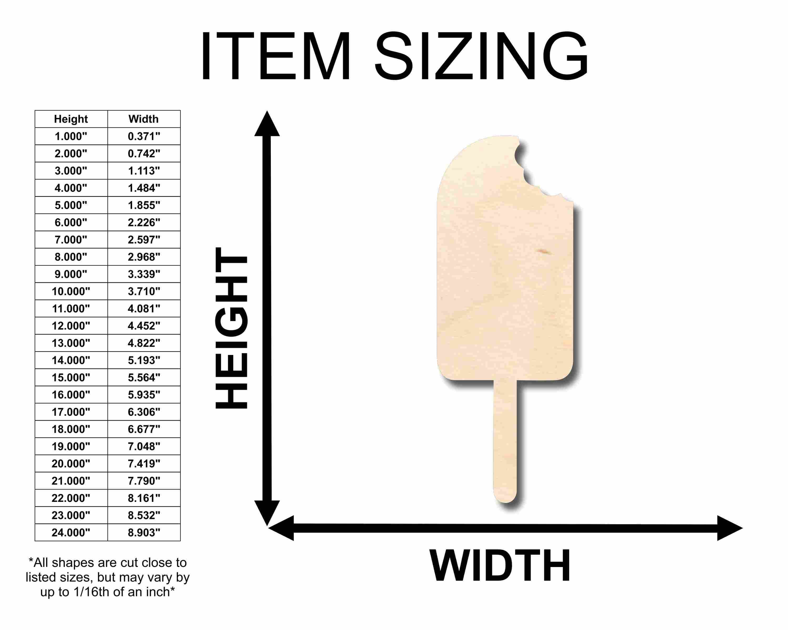 Unfinished Wood Popsicle with Bite Silhouette - Craft- up to 46" DIY 36" / 1/4"