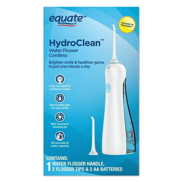 Equate HydroClean Cordless Water Flosser with Removable Tank, 2 Pressure Cleaning Tips