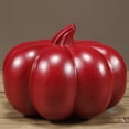 thumbnail image 1 of Wooden pumpkin sculpture, made of red solid wood, symbolizing abundant harvest and prosperity; a decorative craft for home, living room, entryway, or office use., 1 of 4