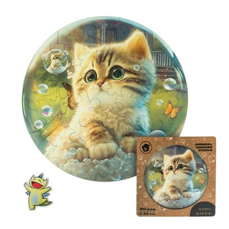 Kitty Bubblezz Round 30 Piece Wooden Jigsaw Puzzle