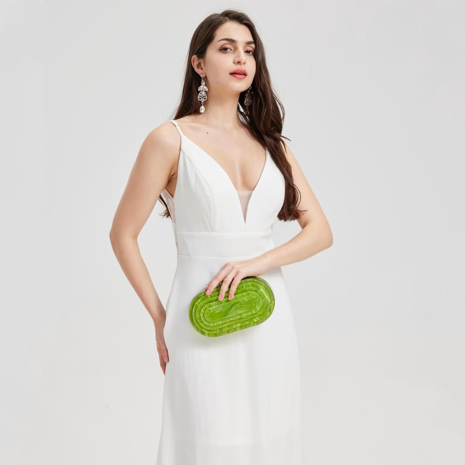 Kwuty Acrylic Evening Clutch Bag for Women Shell Shape Shoulder Crossbody Bag Glitter Marble Purse Handbag
