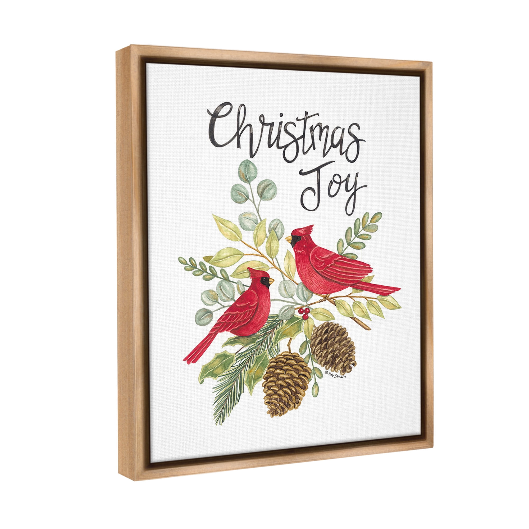 Stupell Industries Christmas Joy Cardinals Holiday Painting Brown Floater Framed Canvas Art Print Wall Art, 25 x 31