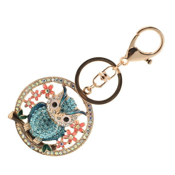 DINHEAROM Rhinestone Owl Key Chain Pendant Style Blue 1Pack