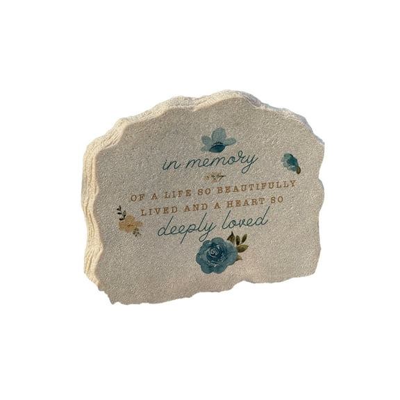 GiftsForYouNow Memorial Garden Stone – “In Memory of a Life So Beautifully Lived” Floral Outdoor Sympathy Stone