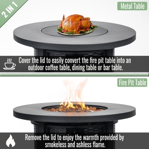 TrumanPick 30" Propane Gas Fire Pit Table 50,000 BTU Round Steel Gas Fire Pit for Outdoor Patio Deck Garden Courtyard-Black