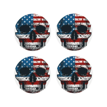 

Tideii American Flag Skull for Leather Coasters 4 Pieces Anti-fouling and Anti-scalding Decorative Coasters Suitable for Restaurants Kitchens Coffee Shops-Round Shape