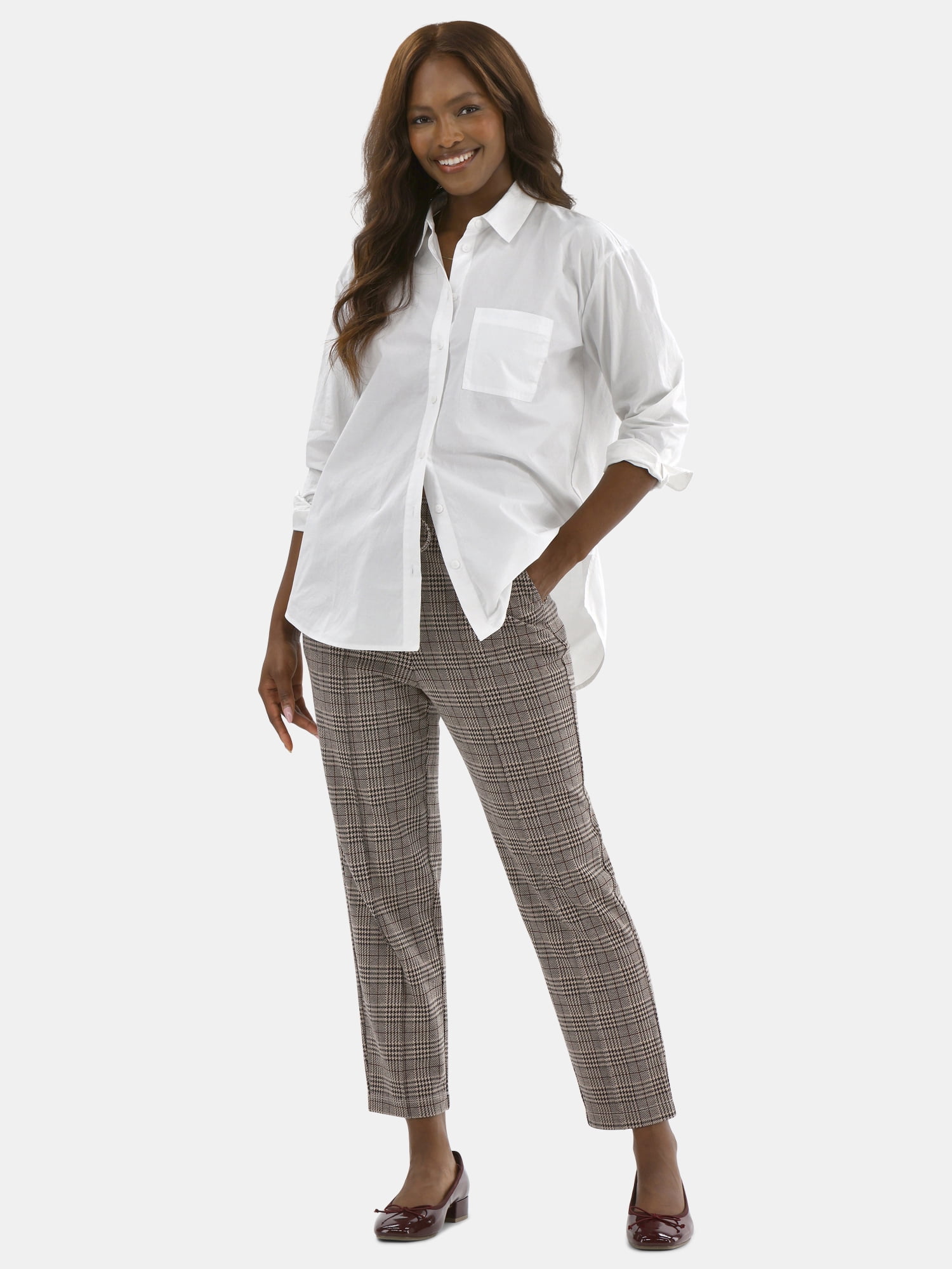 Time and Tru Women's High Rise Tapered Drawstring Pants with Pintuck, 27" Inseam, Sizes XS-XXL