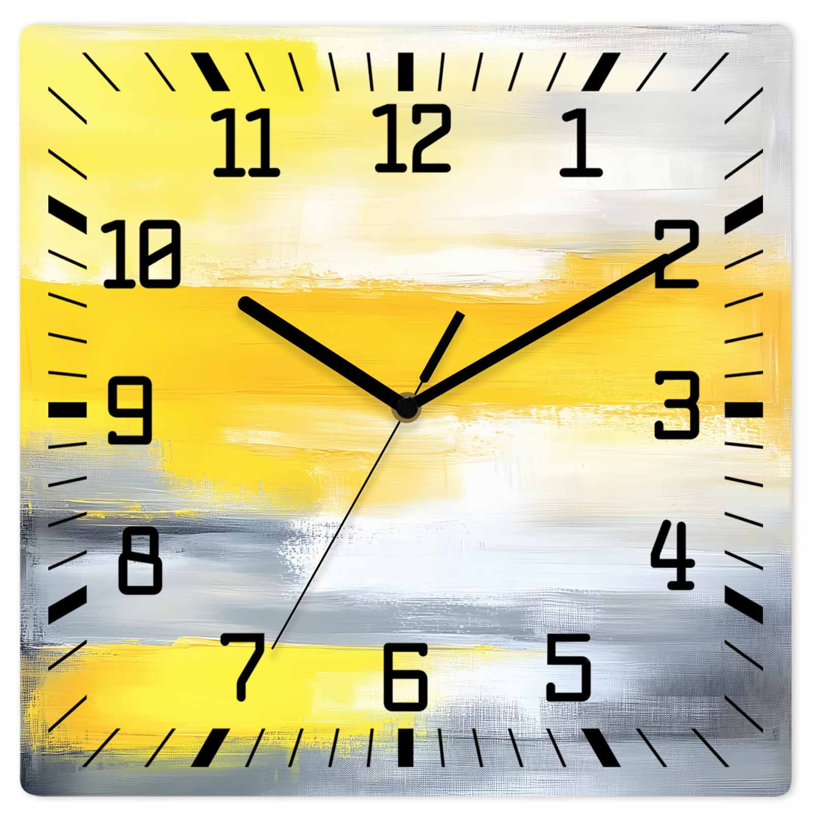 Yellow Grey Ombre Wooden Wall Clock Silent Non Ticking, Oil Painting Modern Abstract Art Square Wall Clocks Battery Operated, Decor Clock for Home Office, Living Room, Kitchen, 10 Inch
