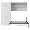 thumbnail image 6 of Full Size Murphy Bed with Storage Lockers and Wardrobes, Foldable Platform Bed, Wood Murphy Bed Wall Bed Frame for Guest-Room, Home, Office, White, 6 of 9