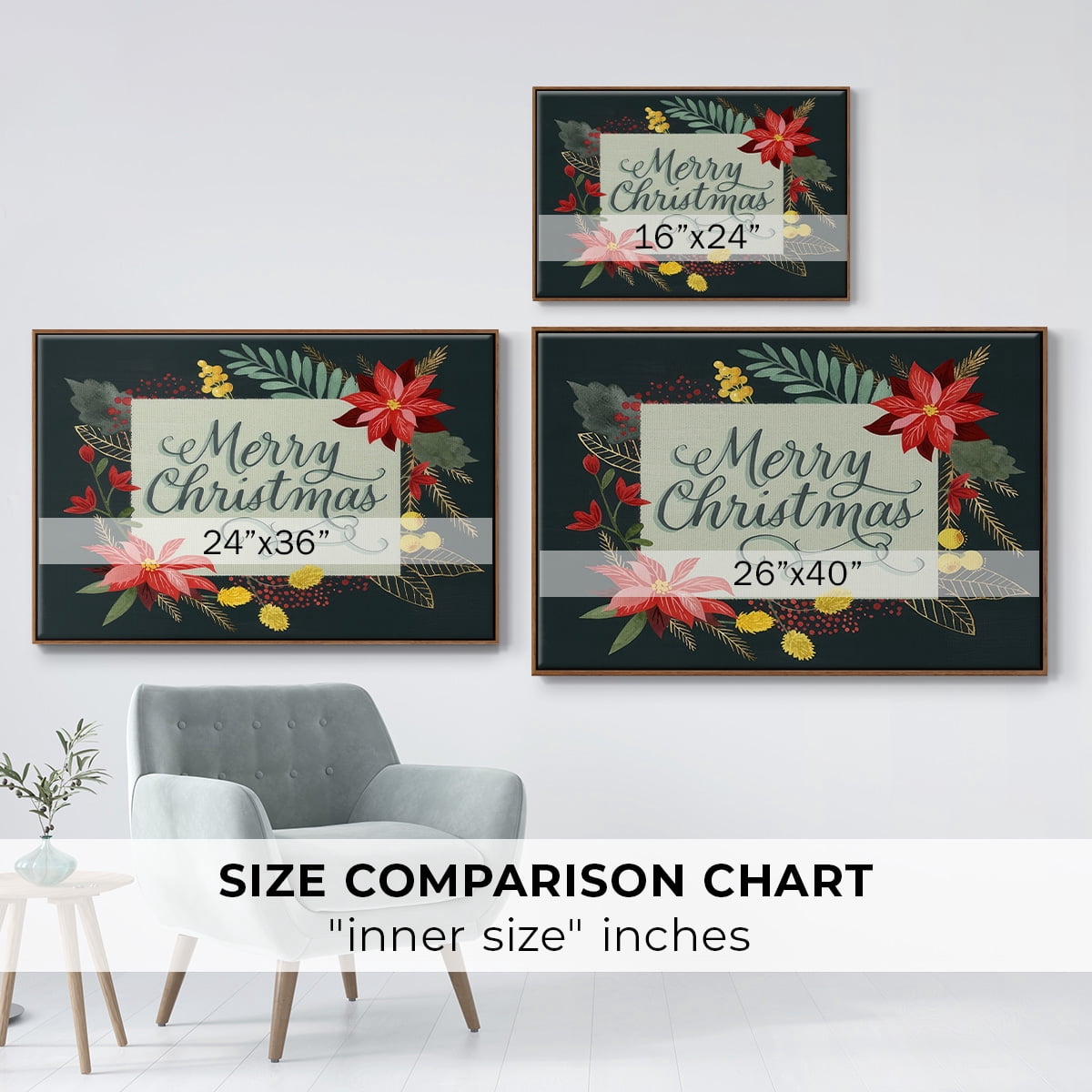 Bright Christmas Night I - Framed Gallery Wrapped Holiday Canvas - 17 x 25 - Rosewood Frame