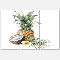 Designart ' Pineapple With Plumeria Coconut and Palm Leaves ' Traditional Canvas Wall Art Print
