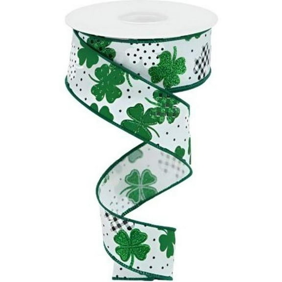 1.5" Pattern Shamrock Ribbon: White (10 Yards)