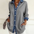 thumbnail image 2 of Summer Tops, Duoif Women's Denim Patchwork Button Down, Long Sleeve Casual Shirts for Women Grey L, 2 of 4