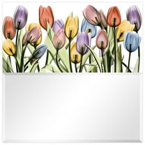 Empire Art Direct "Tulip Scape" Square Beveled Mirror on Free Floating Printed Tempered Art Glass - Clear - 38 x 38