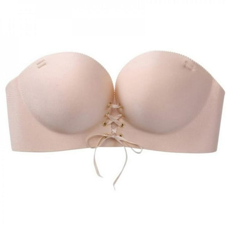 

Big Big Clear! Women Strapless Bra Push Up Lift Convertible Strap Front Lace Up Plunge Bralette Invisible Ultra-soft Cozy Multiway Bras No Show Lingerie Underwear for Low-cut Dress