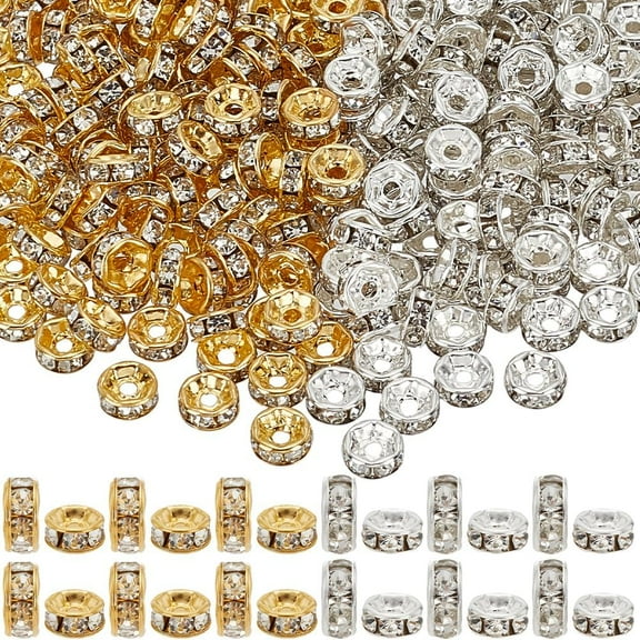 1 Box 400Pcs Rhinestone Spacer Beads 6mm Rondelle Spacer Bead Bulk Silver Plated Brass Grade A Rhinestones Round Metal Spacers Loose Beads for Jewelry Making Bracelets DIY Craft Women