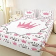 thumbnail image 3 of jejeloiu Chic Crown Twin Sheet Sets,Fairy Tale Princess Twin Fitted Sheet,Pink Heart Print Flat Sheet For Girls Kids,Ultra Soft Home Decor,3-Piece, 3 of 7
