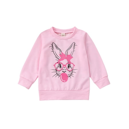 

Toddler Baby Girls Easter Loose Pullovers Pink Long Sleeve Round Neck Bunny Print Sweatshirts