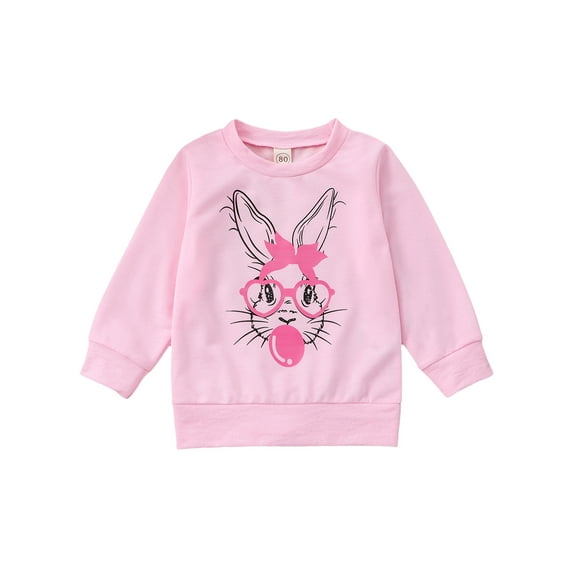 Bagilaanoe Toddler Baby Girl Easter Sweatshirt Long Sleeve Bunny Print Pullover 6M 12M 18M 24M 3T 4T Kids Loose Tee Tops