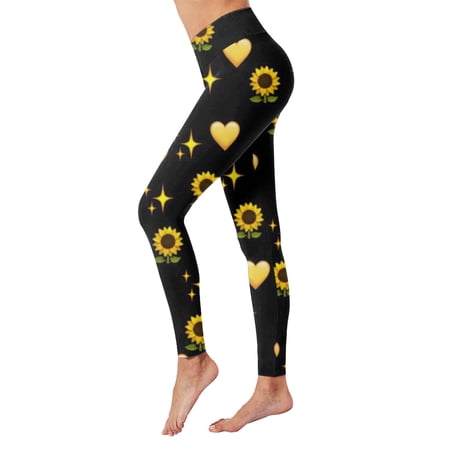 ZHOUCHANKIDS Women s Valentine s Day Print Compression Tights High Waist Yoga Running Fitness Leggings Yellow M