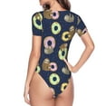 thumbnail image 3 of Uemuo Sloth with Donuts Pattern Women's One Piece Short Sleeve Swimsuit Rash Guard Surfing Modest Quick-drying Swimsuit Beach Essentials-, 3 of 9