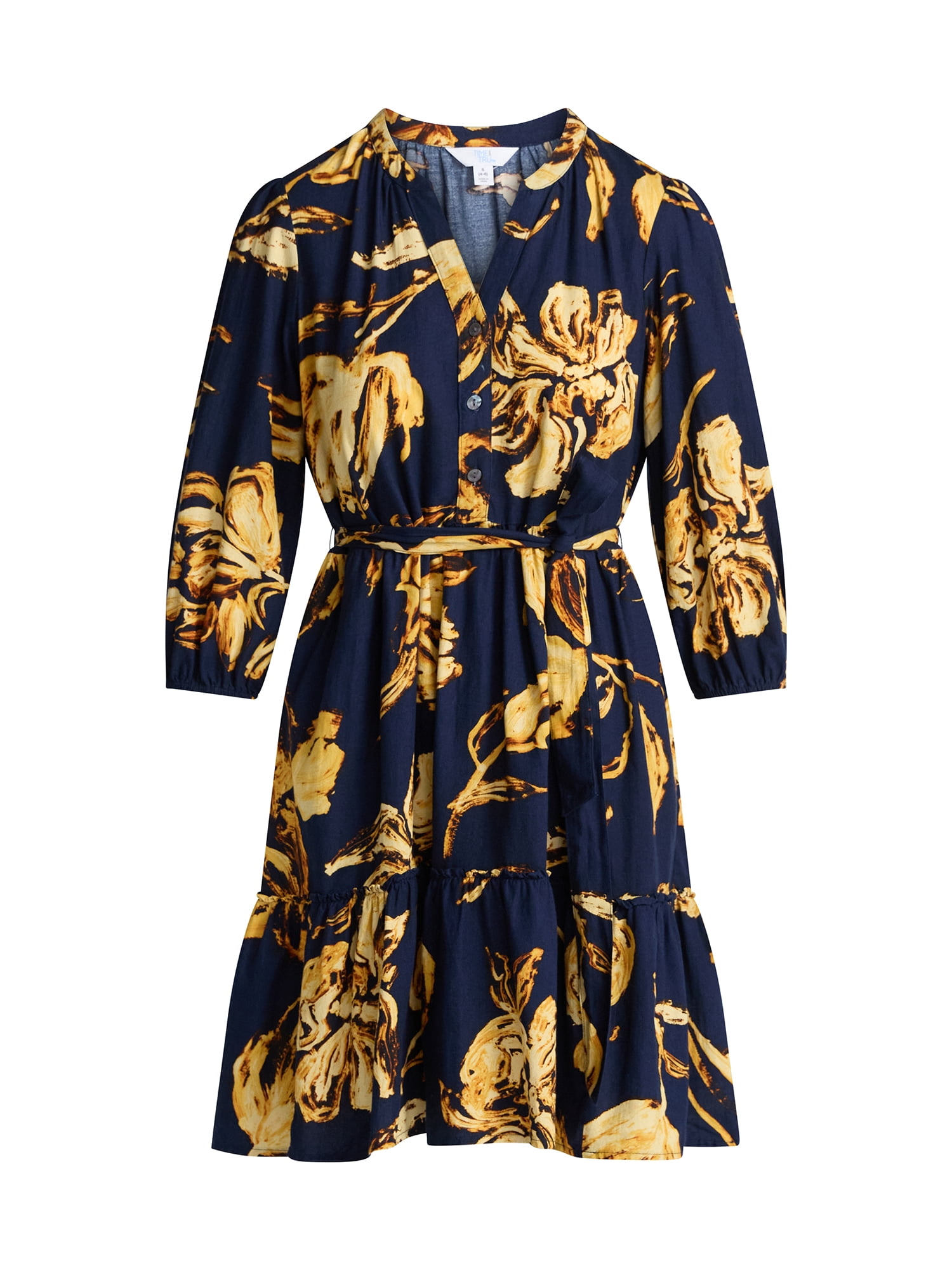 Time and Tru Women's Poplin Shirt Dress with Long Sleeves, Sizes XS-XXXL
