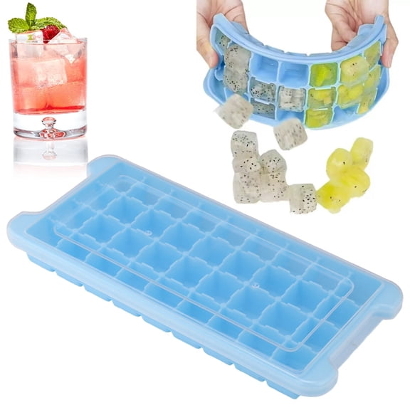 36 Cavity Silicone Ice Cube Mold with Cover Lid, Flexible Easy Release Stackable Ice Tray, Leakproof Dishwasher Safe Reusable Freezer Accessory for Coffee, Cocktails & Daily Drinks
