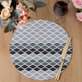 thumbnail image 3 of Ombre Grey Round 13 Inch Placemats Set of 4, Modern Abstract Waves Morocco Striped HeatResistant Non Slip Place Mats for Dining Table, Wipeable Braided Kitchen Table Mats for Housewarming, 3 of 9