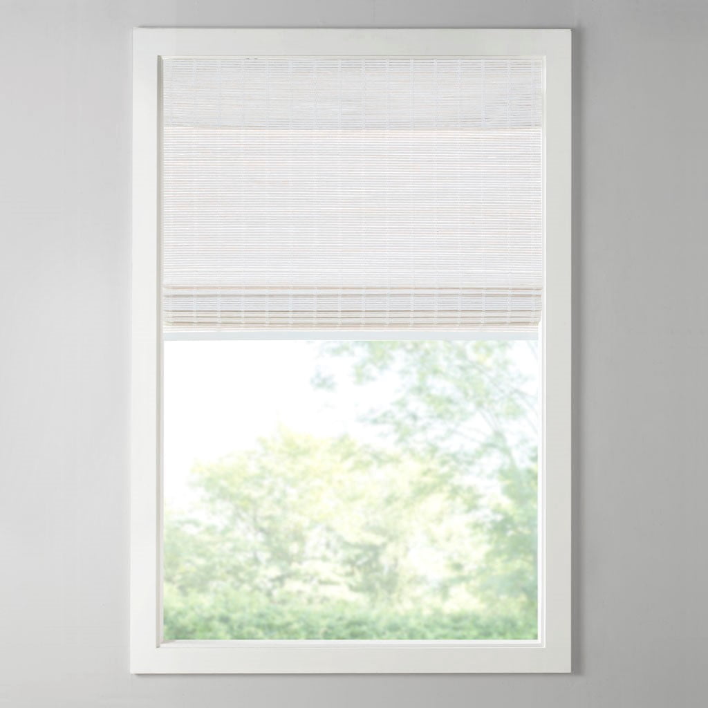 MAYEERTY Bamboo Light Filtering Privacy Roman Window Shade, White, 64" L x 33" W