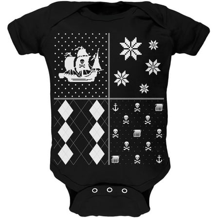 

Pirates Festive Blocks Ugly Christmas Sweater Black Soft Baby One Piece - 9-12 months